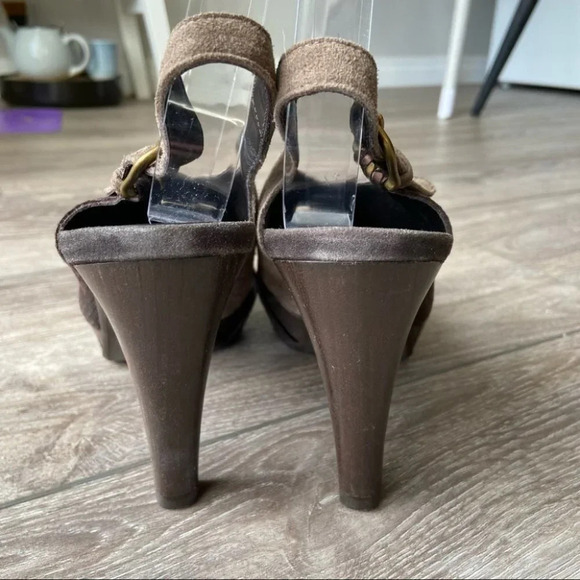 Henry Beguelin Snakeskin Embossed Leather Peep  Toe Wood Heel Platform Sandals - Picture 5 of 14